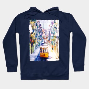 Lisbon Watercolor Cityscape Hoodie